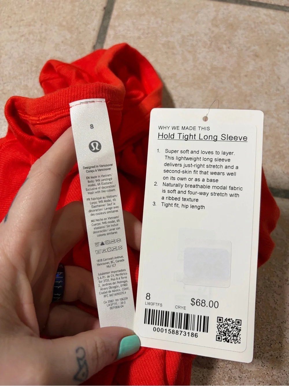 NWT Lululemon Hold Tight Long-Sleeve Shirt (Cherry Ember) Size 8